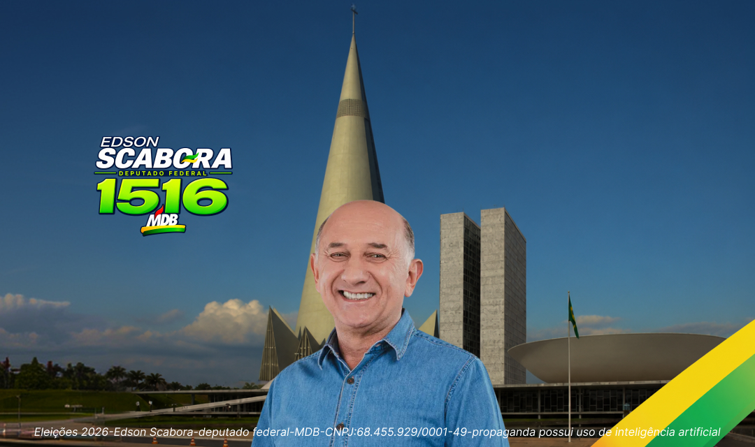 Edson Scabora com a Catedral de Maringá e o Congresso Nacional ao fundo